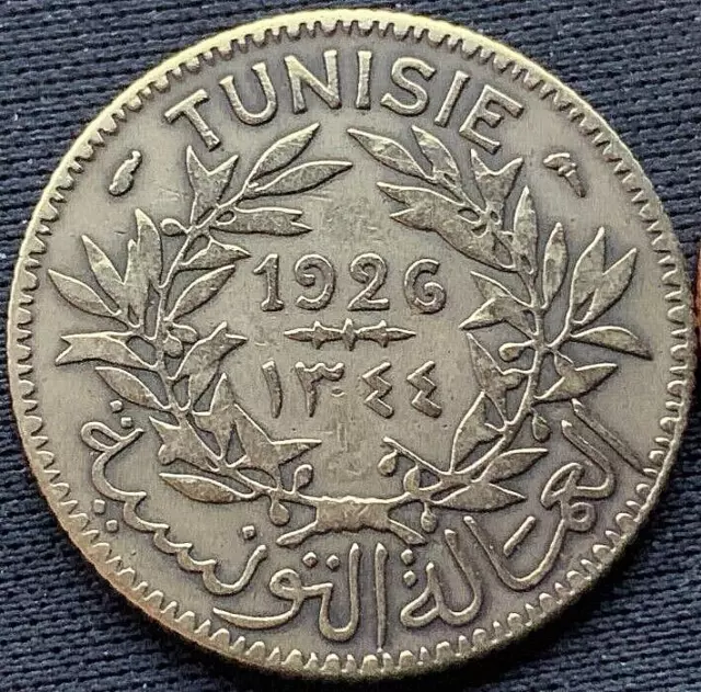 1926 Tunisia 1 Franc Coin XF + AH1344 ( 1 Million Minted )      #M142