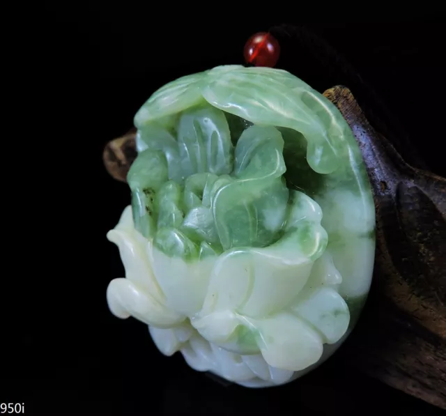 100% Natural Hand-carved Jade Pendant Jadeite Necklace butterfly&flower 950i