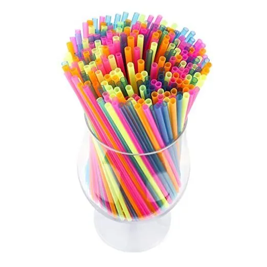 300 Cocktail Bar Straws for Drinks - Coffee Drink Stirrers Plastic- Short Neon