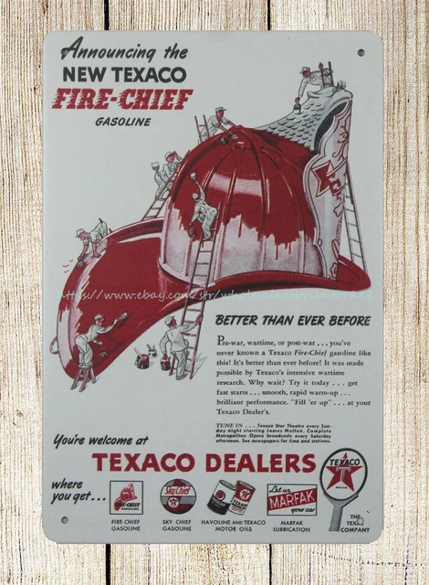 Texaco new 1946 fire chief metal tin sign interior home decoration