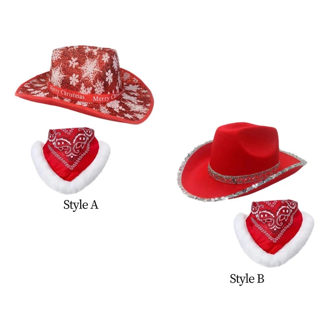 CHRISTMAS COWBOY HAT Decorative Jazz Top Hat Wide Brim Claus Western