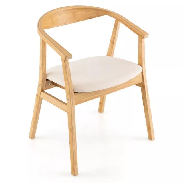 Bamboo Accent Chair Dining Chair with Soft Padded Seat Cushion Armchair Natural