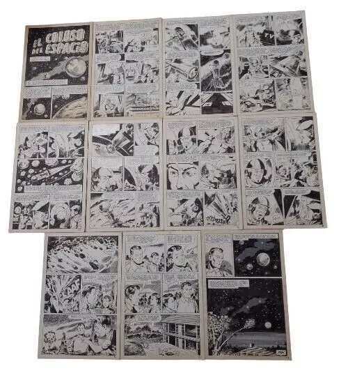 JUAN CLEMEN THE SPACE COLOSSUS ORIGINAL Sci-fi COMIC ART 11 PAGES Argentina 1962