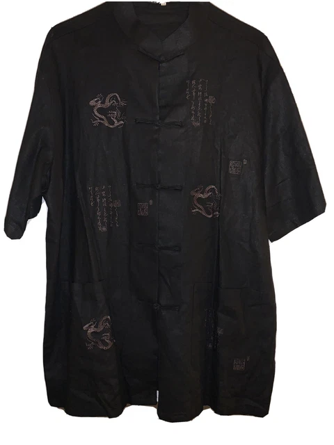 Beijiasi - Black Mandarin Jacket - Heavy Thick Embroidered Dragons - XXL