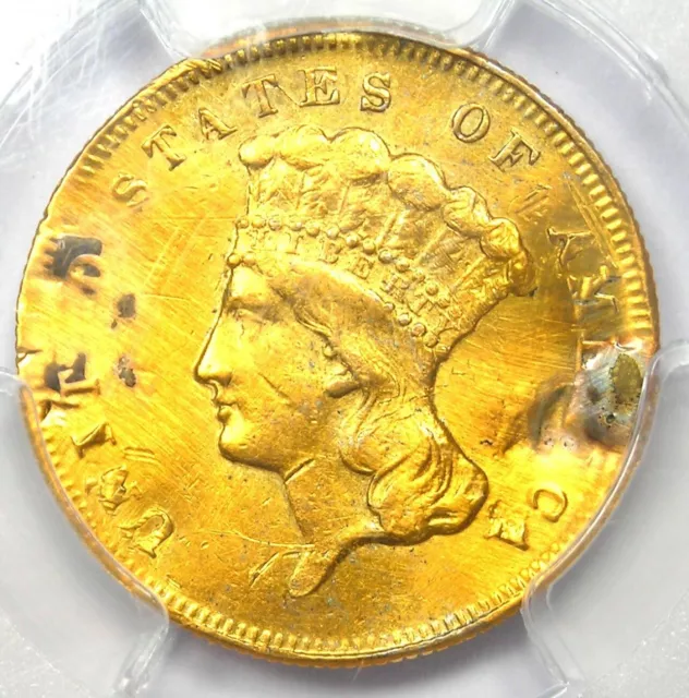 1870 Three Dollar Indian Gold Coin $3 - PCGS AU Details (Damage) - Rare Date!