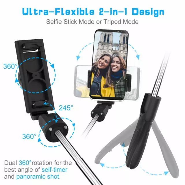 Perche Selfie Trépied Selfie Stick Trépied Bluetooth Rotation 360 ° Tige  Télescopique