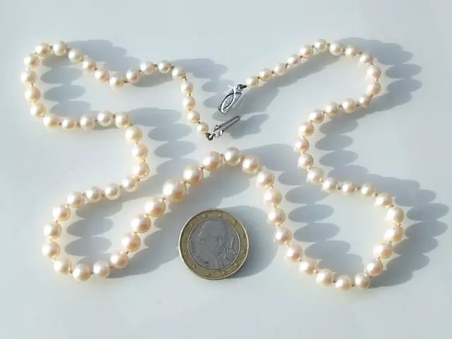 BEAU COLLIER en PERLES DE CULTURE ANCIEN avec FERMOIR OR BLANC 18K / Lg 51cm