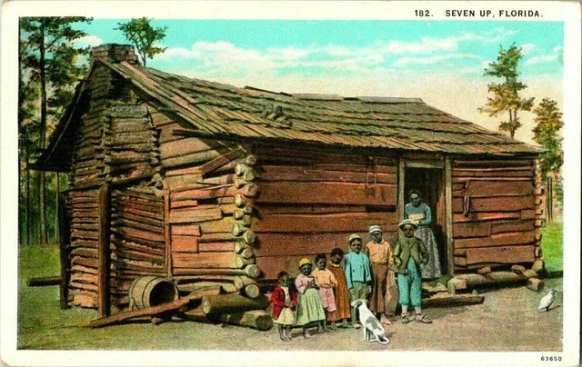 Black Kids With Dog & Old Lodge Cabin Florida Postcard
