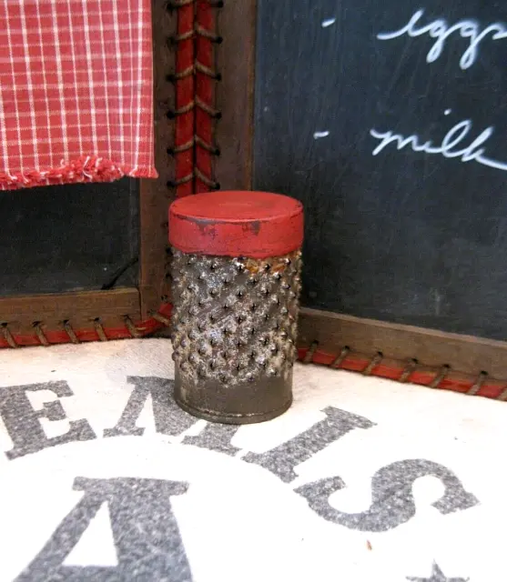 Small Antique Tin Cylinder Grater Red Milk Paint