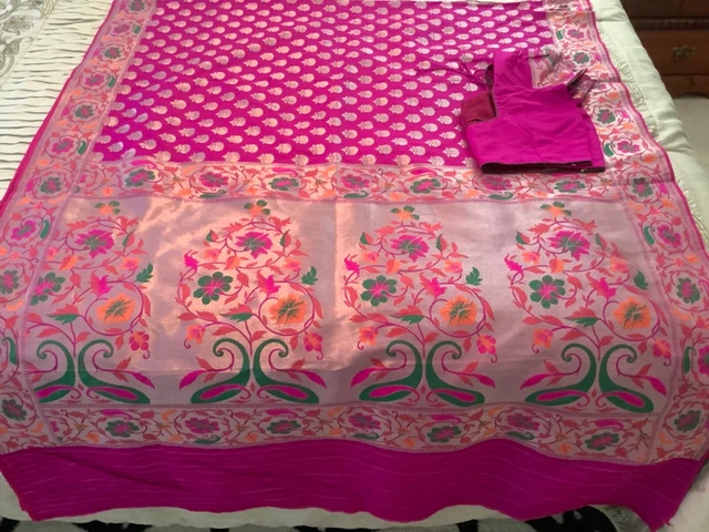 Indian Pakistani  pattu silk Saree Sari Anarkali Lehenga clothing wedding choli