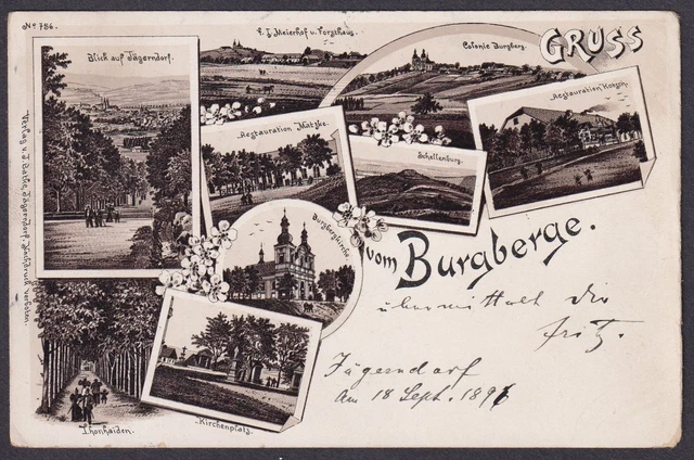Gruss Dal Burgberg Jägerndorf " Chiesa Ak Litho Boemia Bohemia Cesko Czech