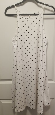 New York & Company White Black Polka Dot Tank Dress Large Keyhole back Lined