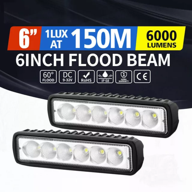 Pair 6inch LED Work Light Bar Flood Beam Lamp Reverse Offroad 4x4 4WD