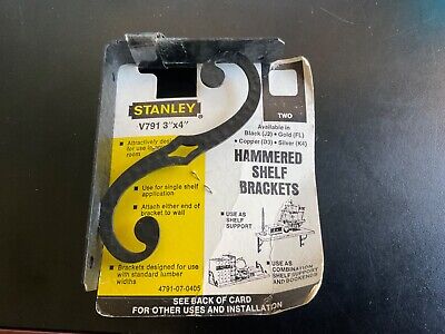 Vintage Stanley Black Hammered Metal Shelf Brackets Small 3 X 4", New