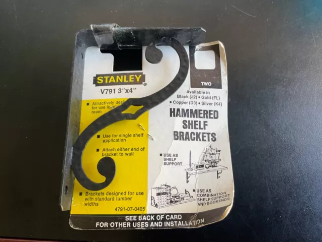 Vintage Stanley Black Hammered Metal Shelf Brackets Small 3 X 4", New