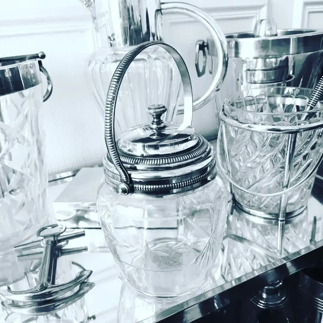 Ancien Plateau Et Boîte En Verre Oxydor (France) - Bonbonnière, Sucre, Biscuits - Vintage