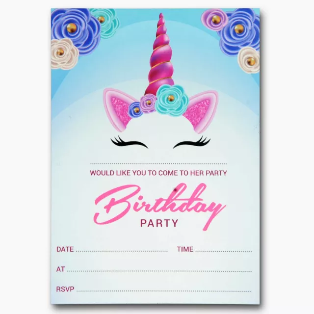 Unicorn Birthday Party Invitations Invites 10x Pack, Girl Children Kids Pack 2