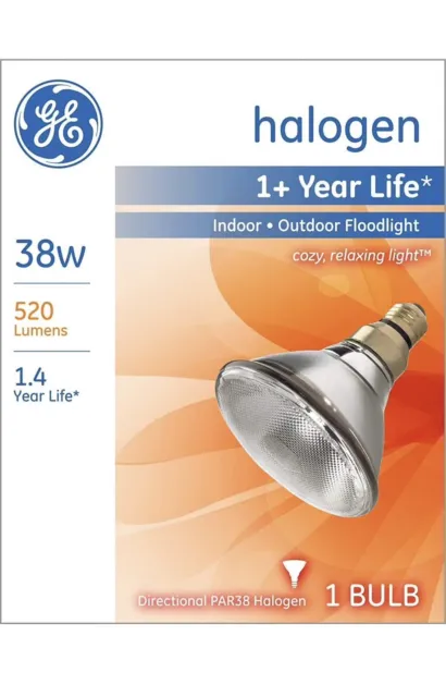 GE 38 Watt Indoor Outdoor Halogen Flood Light Par 38. 2 Pack (4 Bulb Total)