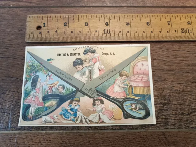 1880s trade card. Scissors And Shears. Hasting & Stratton, Owego, New York (K1)