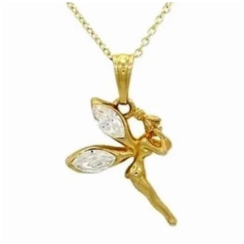 Pendentif Fée / Elfe - Grand Modèle - Plaqué Or Jaune 18 Carats - Bijouterie Papillon Bleu - Neuf Avec étiquettes