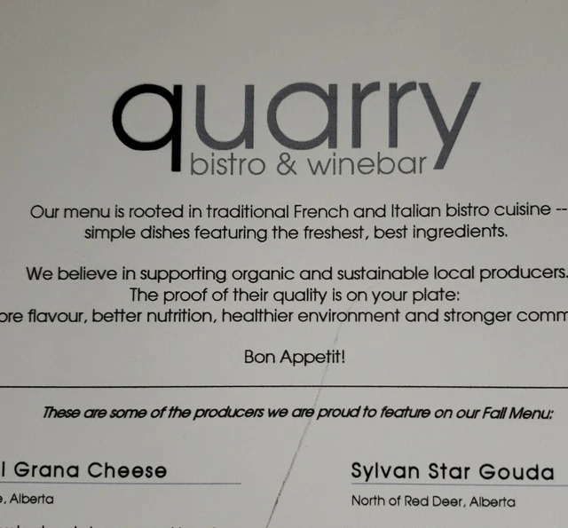 Quarry Bistro and Wine Bar Restaurant Dinner Menu Canmore Alberta Defunct