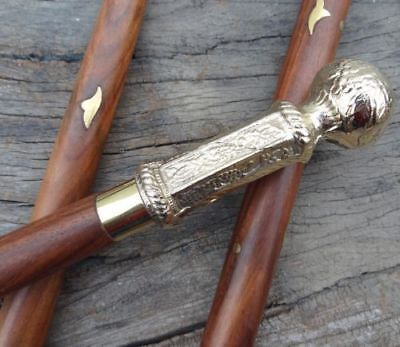 Vintage Wooden Walking Stick /Cane Victorian Design Brass Handle Walking Style