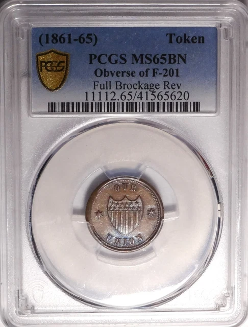 Full Brockage Reverse 201/201 R.8 Our Union Patriotic Civil War Token PCGS MS65