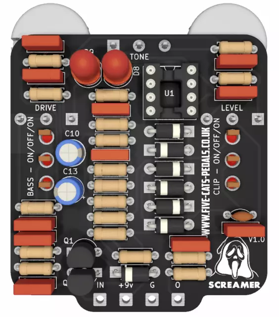 Screamer – TS808 / TS9 Tube Screamer Clone - Guitar Pedal DIY - Five Cats Pedals