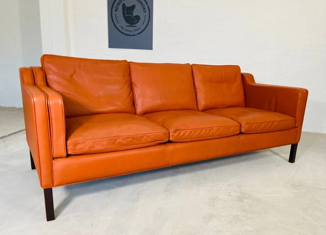 Vintage Danish 3 Person  Cognac  Leather Sofa By Stouby Model Eva