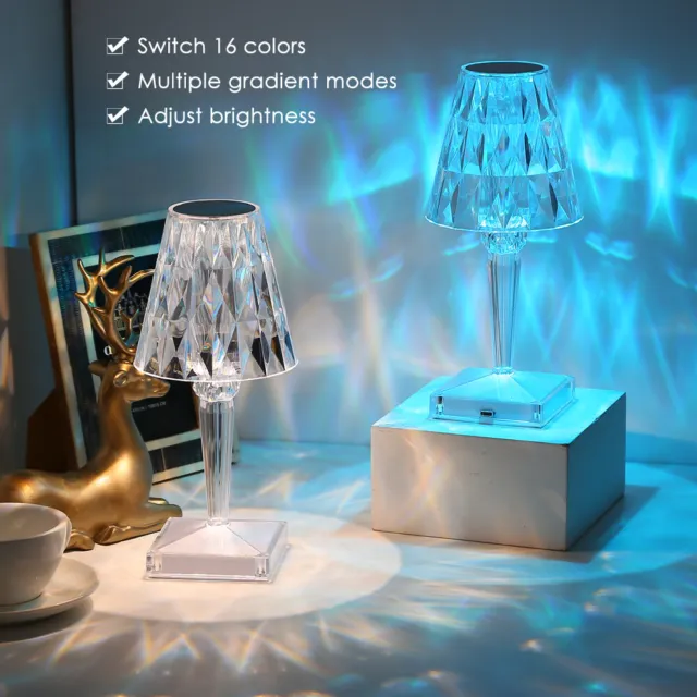 LED Crystal Table Lamp Diamond Rose Night Light Touch Atmosphere Bedside Bar USA