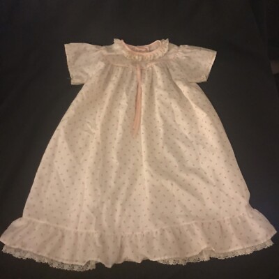 Alexis Vintage Pink Rose Bud Floral Long Baby Lined Dress Gown 6-9 Month !Read!