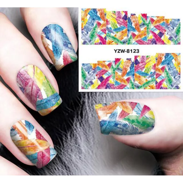 Transfer de Agua Marca de Agua Arte Uñas Pegatina Manicura Plumas YZW8123
