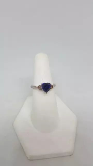 *Ladies Sterling Silver Sweet Blue Sapphire & Diamond Heart Ring     #Wa250