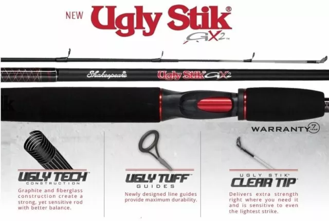 SHAKESPEARE UGLY STIK GX2 Spinning / Lure Fishing Rods - All Models £52.79  - PicClick UK