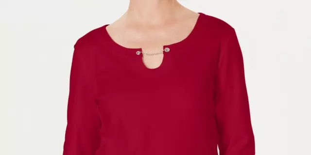 Karen Scott Women's Three Quarter Sleeve Top Red Size Medium 2