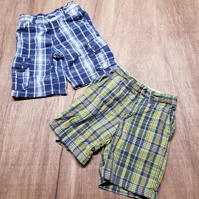 2 Pairs Boys Plaid Shorts Size 5,Adjustable Waist, Blue Levis and Green Old Navy
