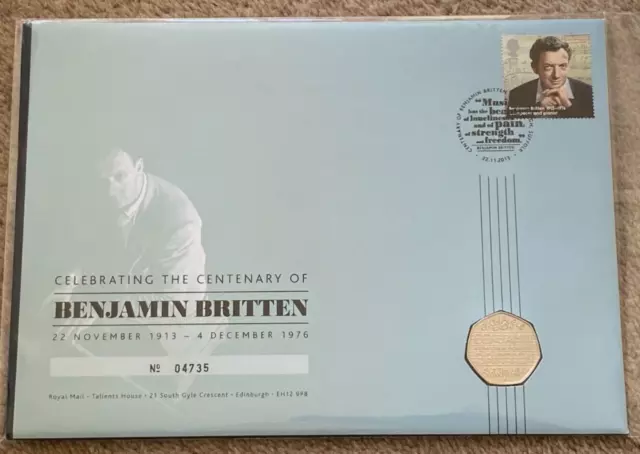 2013 Benjamin Britten Fifty Pence 50p First Day PNC Coin/Stamp Cover  low mint