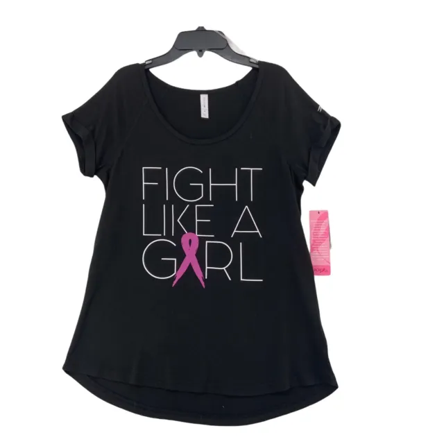 Ideology Fight Like A Girl Pink Cancer Ribbon T Shirt Black Womens Medium