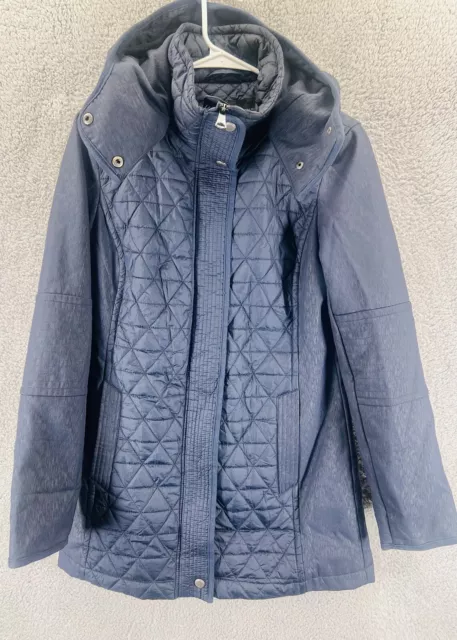 Marc New York by Andrew Marc Womens Navy Blue Quilted Hooded Jacket. Size S
