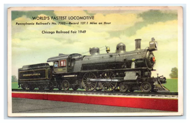 1949 Chicago, IL Postcard- WORLDS FASTEST LOCOMOTIVE RAILROAD FAIR RUN