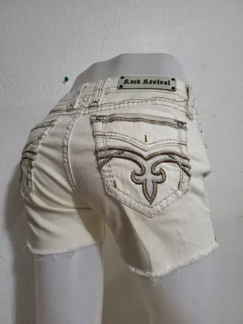 Rock Revival Pilkin Skinny Cut Off Denim Jean Shorts Beige  Size (29) EUC