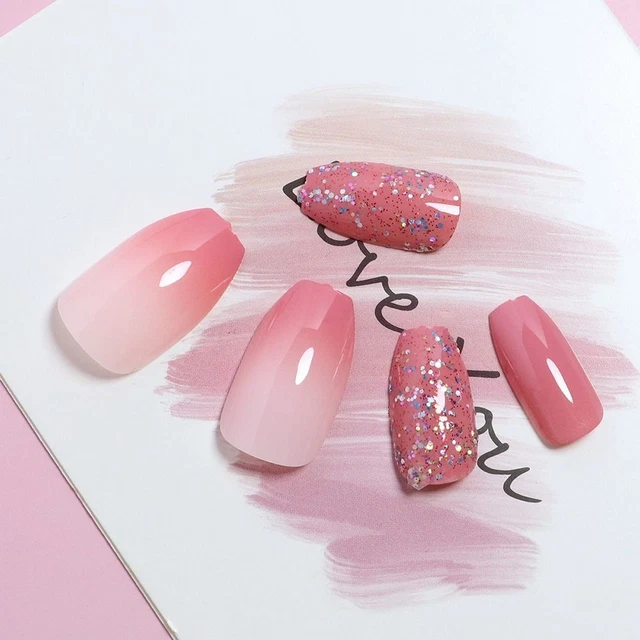 24Pcs/Box Gradient Pink Short Ballet Fake Nails French Style Nails  Women