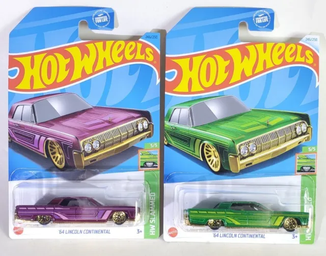 2  Lot Hot Wheels '64 Lincoln Continental Dollar General Exclusive Green Purple
