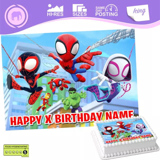 Spidey Spiderman Cake Topper Edible Icing Rectangle Personalised size inc Costco