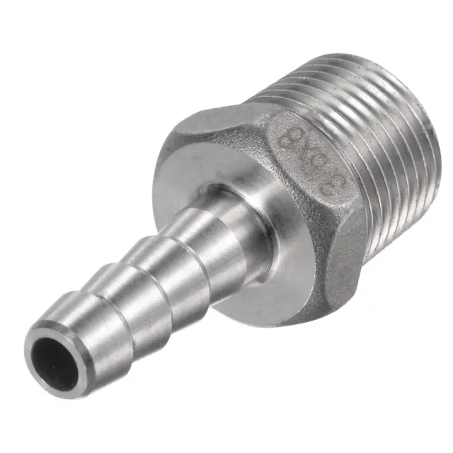 Hose Barb Fitting 8mm OD x 3/8PT Male Thread 304 Stainless Steel Straight Pipe