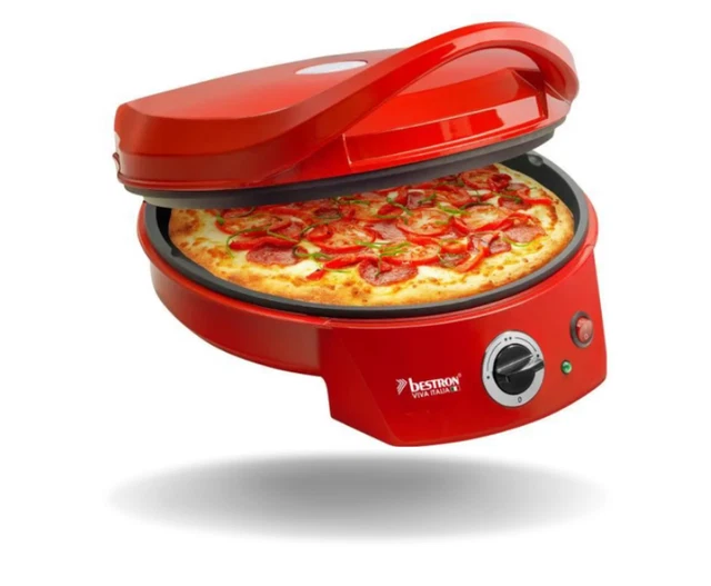 Four rond Pizza Gril 1800W Chaleur Supérieure Inférieure 180°C Céramique Rouge