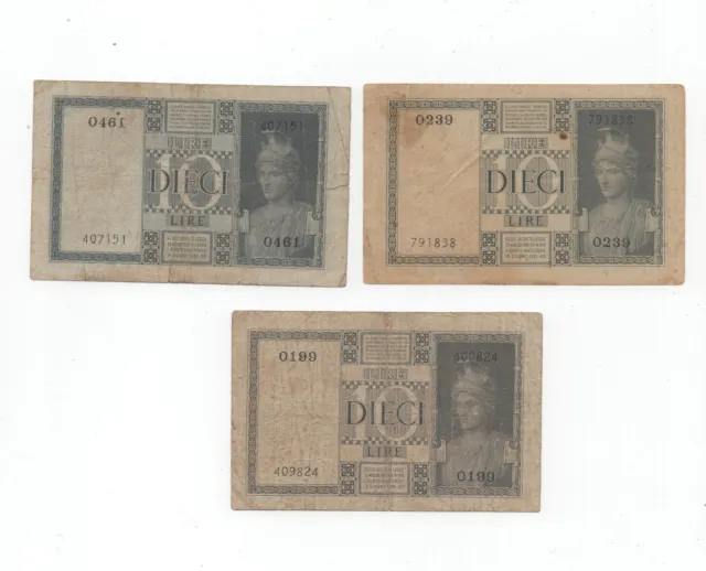 Vittorio Emanuele Iii Lotto 3 Banconote  10 Lire Impero Anno 1939
