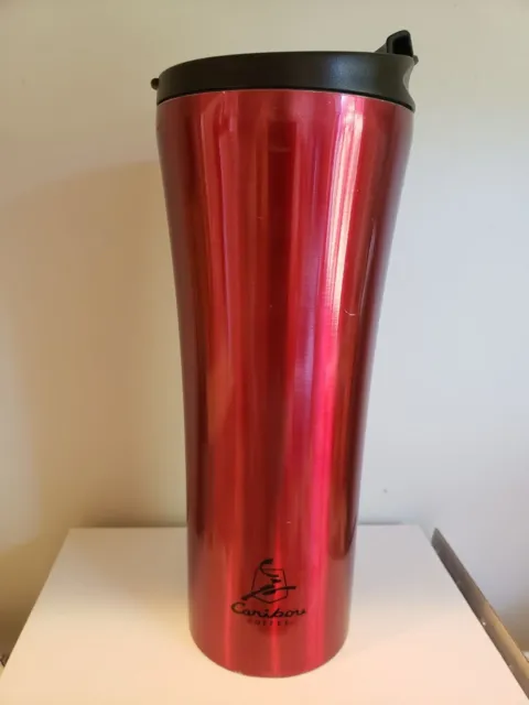 2012 Logo Caribou Coffee 20oz Red Insulated Travel Mug Stainless Steel Twist Lid