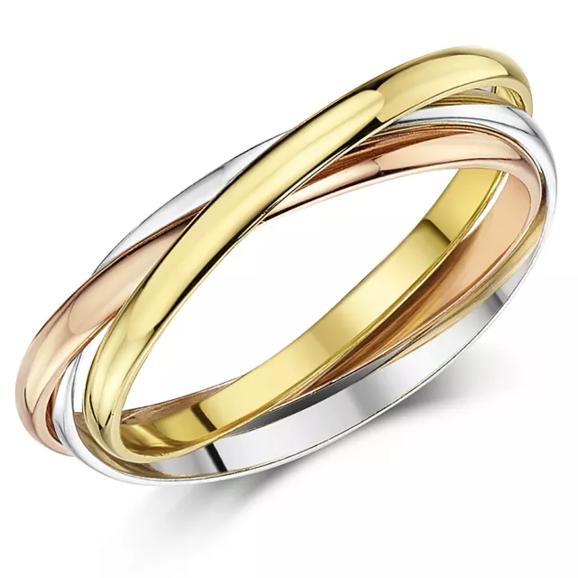 9ct Russische Hochzeit Ring Mehrtoniges 3 Farbe Gelb, Weiß & Rosegold Band 2mm