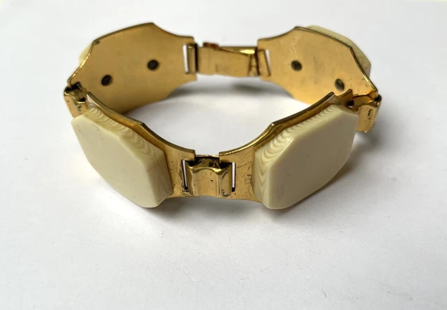 Bracelet Vintage En Métal Doré Et Galalith (Bakélite) Ivoire - Ancien - Occasion